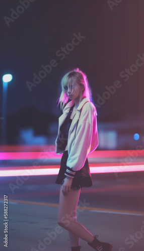 Prostitute working the street wearing sensual clothes in the night life photo