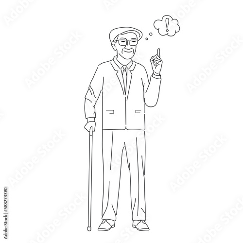 old man came up with something. vector illustration. The man had a good idea.