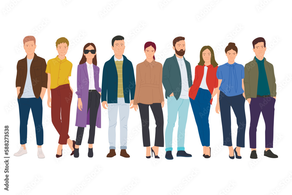 The diverse group of people, entrepreneurs, or office workers isolated on white background. Multinational company. Flat cartoon vector illustration. The diverse group of people, entrepreneurs, or office workers isolated on white background. Multinational company. Flat cartoon vector illustration.