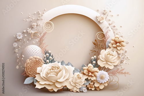 Wedding flower design, floral frame card, illustration generative AI
