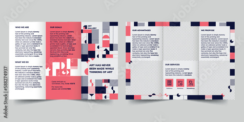 Art Gallery  trifold brochure template. A clean, modern, and high-quality design tri fold brochure vector design. Editable and customize template brochure
