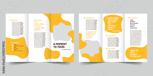 Bakery Cafe trifold brochure template. A clean, modern, and high-quality design tri fold brochure vector design. Editable and customize template brochure