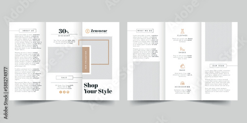 Boutique Brochure trifold brochure template. A clean, modern, and high-quality design tri fold brochure vector design. Editable and customize template brochure