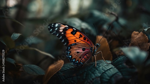 Colorful big butterfly sitting on green leaves, beautiful insect in the nature habitat. Generative AI