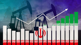 Iran oil industry concept. Economic crisis, increased prices, fuel default. Oil wells, stock market, exchange economy and trade, oil production