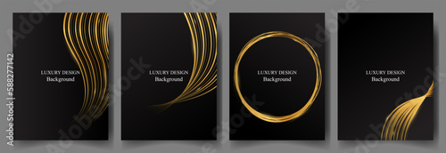 set luxury black and wavy shiny gold line design background vector. luxury elegant theme