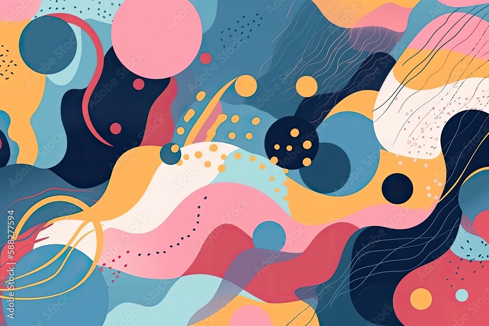 illustration design element of a modern abstract pattern, with a colorful and dynamic color palette of blue, yellow, and pink - Generative AI