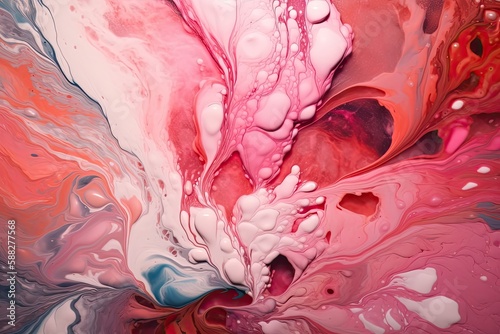 red liquid marble texture background with hyper realistic detail of painting, popular painting style with fluid and alcohol ink technique - Generative AI