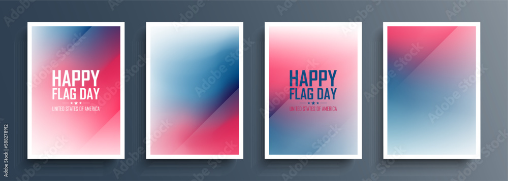 United States Happy Flag Day celebration set. Blurred backgrounds. USA national holiday. Vector illustration.