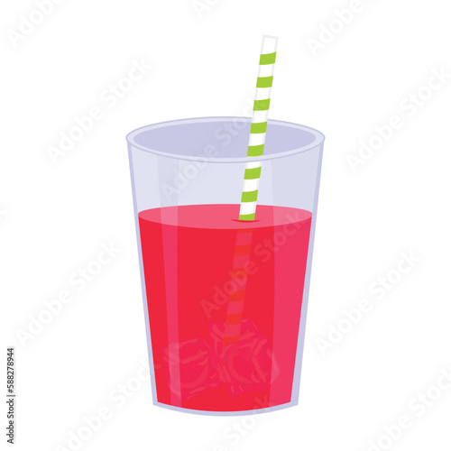 Watermelon juice in a glass with ice and straw