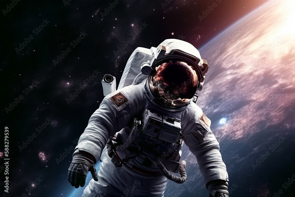 Astronaut or cosmonaut floating in space with incredibile nebula or starry galaxy. Space man astronomy and exploration. Ai generated Astronaut or cosmonaut floating in space with incredibile nebula or starry galaxy. Space man astronomy and exploration. Ai generated