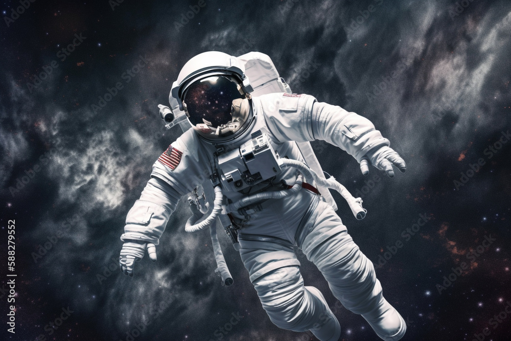Astronaut or cosmonaut floating in space with incredibile nebula or starry galaxy. Space man astronomy and exploration. Ai generated Astronaut or cosmonaut floating in space with incredibile nebula or starry galaxy. Space man astronomy and exploration. Ai generated