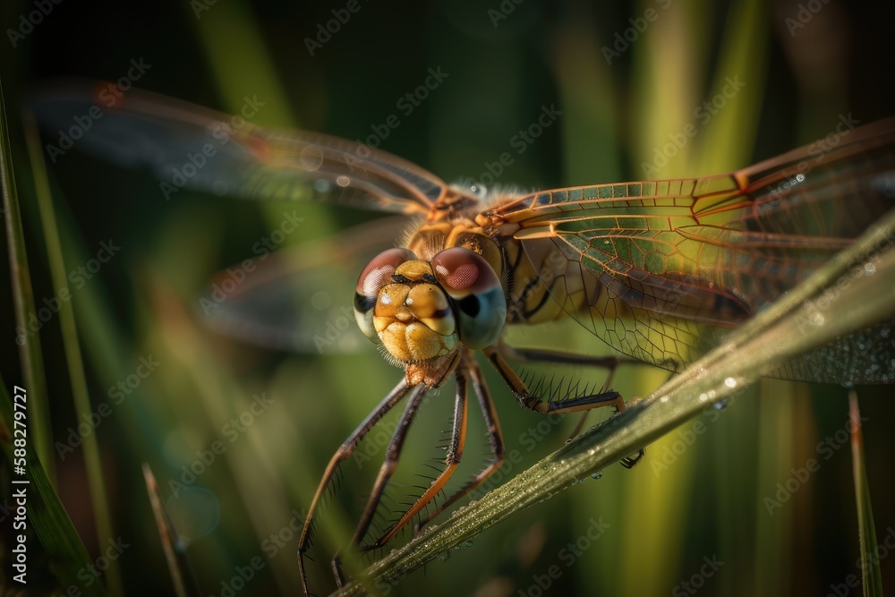 Dragonfly on grass macro Dragonfly on grass macro