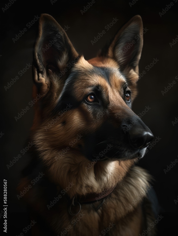 German Shepherd portrait on black	