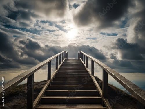 Stairway to heaven, wooden bridge goes to the sky