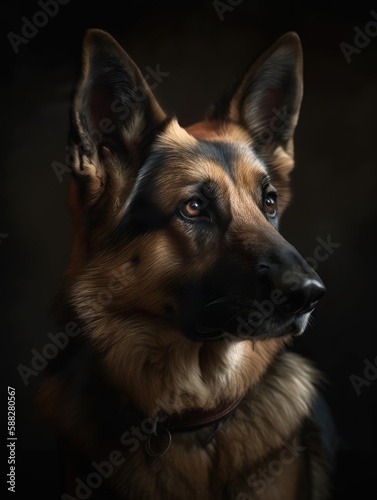 German Shepherd portrait on black 