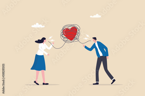 Relationship problem, disagreement or divorce, conflict or fight couple, broken family or marriage life failure, complicated relation concept, young couple fighting with relationship problem.