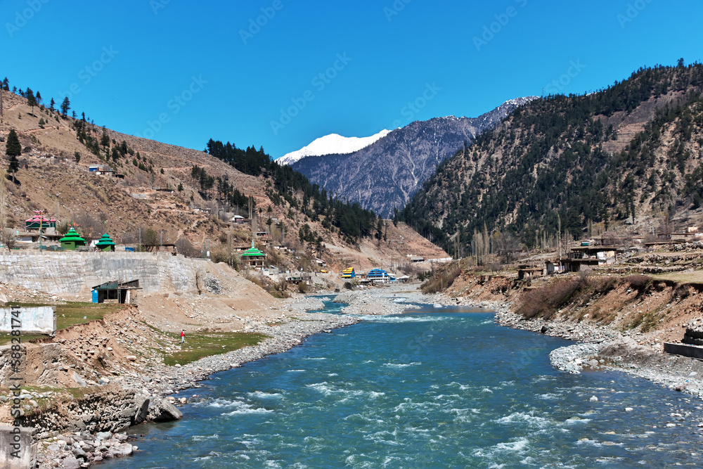 Swat river in the valley of Himalayas, Pakistan