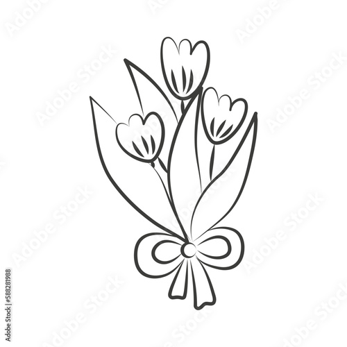 hand drawn tulip bouquet illustration with flower coloring page object line art vector graphic drawing