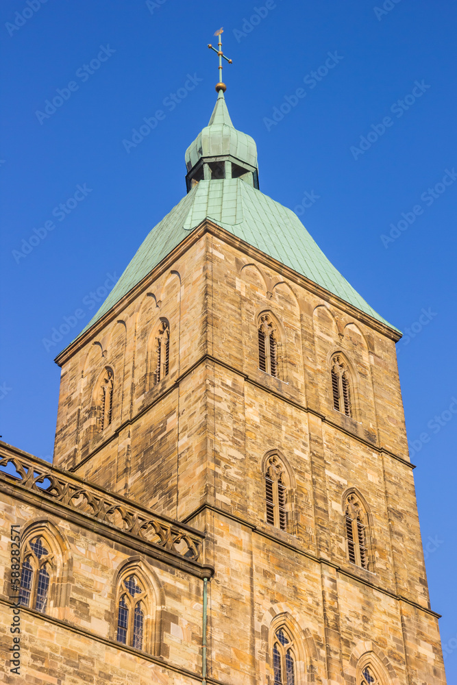 Tower of the historic Johanniskirche church in Osnabruck, Germany