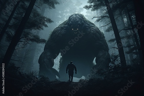 a huge monster in the dark forest Generative AI © HASAN