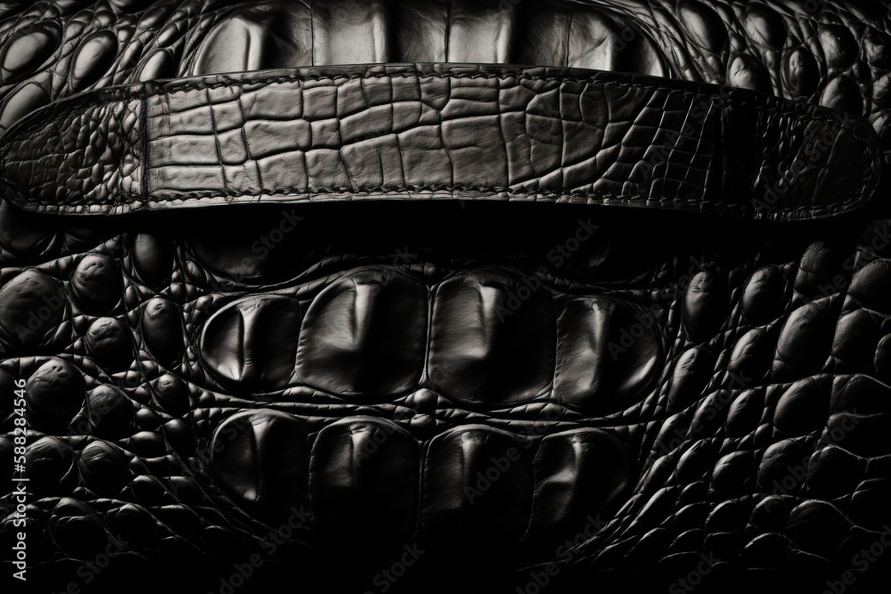  a black and white photo of an alligator skin leather material with a leather belt around the waist and a leather belt around the waist of the waist.  generative ai - obrazy, fototapety, plakaty 