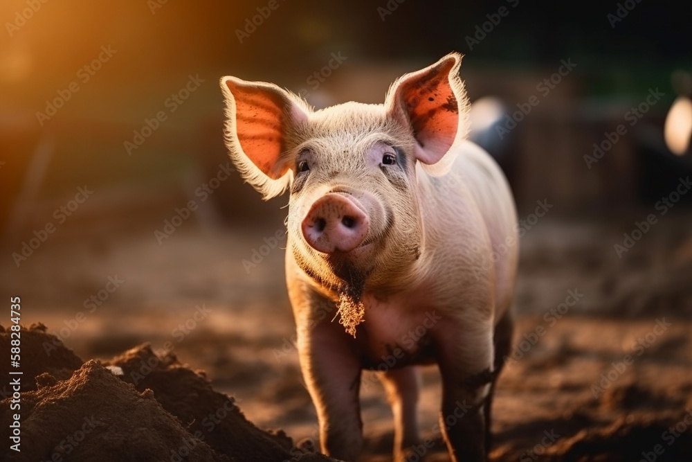 Happy pigs roaming free and farm meadow and mud. Farm animal welfare and care. Generative Ai Happy pigs roaming free and farm meadow and mud. Farm animal welfare and care. Generative Ai