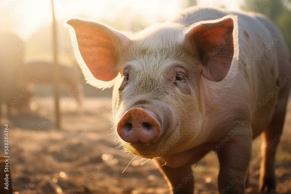 Happy pigs roaming free and farm meadow and mud. Farm animal welfare and care. Generative Ai Happy pigs roaming free and farm meadow and mud. Farm animal welfare and care. Generative Ai