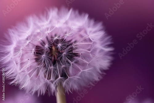  a close up of a dandelion on a purple background with a blurry image of the dandelion in the foreground.  generative ai