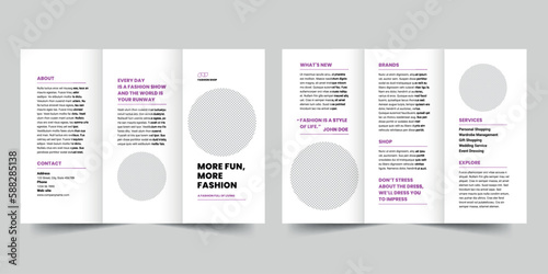 Fashion Shop  trifold brochure template. A clean, modern, and high-quality design tri fold brochure vector design. Editable and customize template brochure
