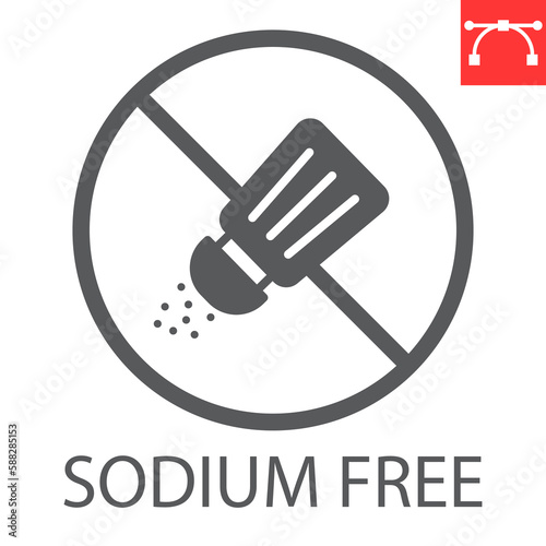 Sodium free glyph icon, product and salt shaker, salt free vector icon, vector graphics, editable stroke solid sign, eps 10.