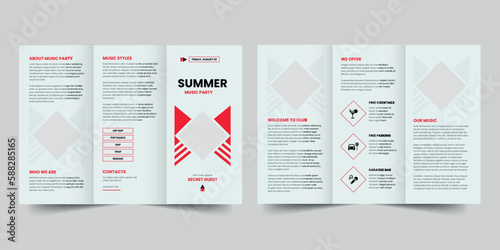 Summer Music Party trifold brochure template. A clean, modern, and high-quality design tri fold brochure vector design. Editable and customize template brochure