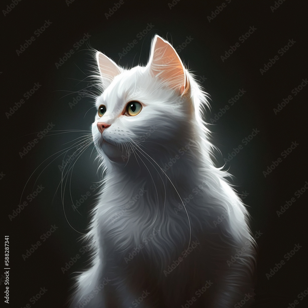 white cat on dark background, Generative A