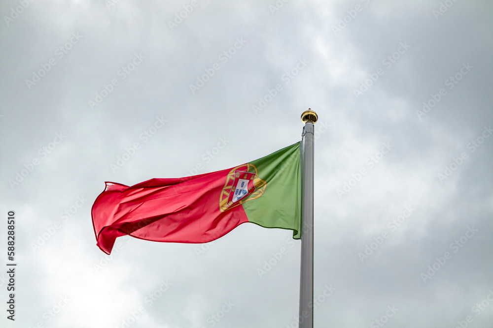 National fag of Portugal waving in the wind National fag of Portugal waving in the wind