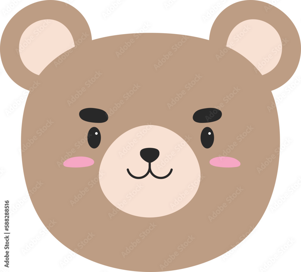 Brown Bear Cartoon Face Illustration