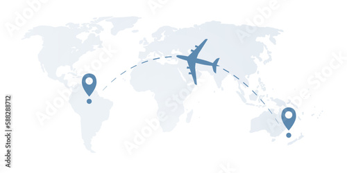 Traveling All Around the World - Travel by Airplane - World Map Design with Intercontinental Destinations, Flights Concept