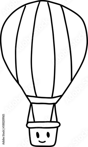 Hot air balloon with smiling face cartoon emotion expression outline icon. Vector illustration