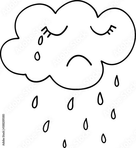 Cute sad crying cloud cartoon emotion expression  icon. Vector illustration