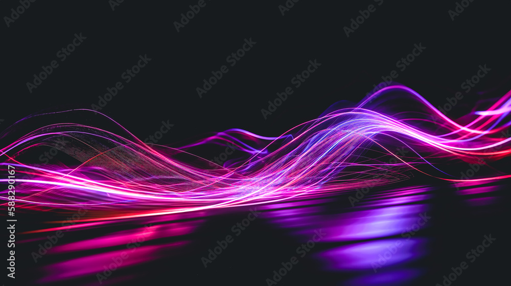 Naklejka premium Abstract dark background with purple lines, generative AI.