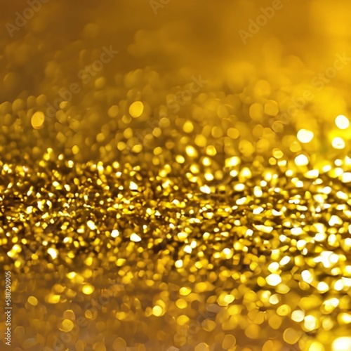 Golden glitter background AI graphic. Yellow shiny textured surface closeup defocus illustration.