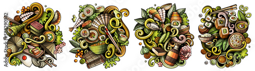 Japan food cartoon vector doodle designs set.
