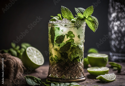 Transport Yourself to a Caribbean Paradise with a Classic Cuban Mojito, ai generative photo