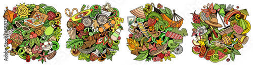 Summer cartoon vector doodle designs set.