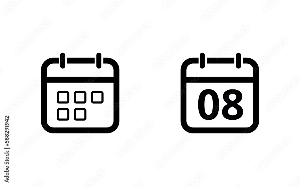 Hollow out calendar icons isolated on white background. Calendar icon with specific day. Day 08 marked on the calendar. Hollow out calendar icons isolated on white background. Calendar icon with specific day. Day 08 marked on the calendar.