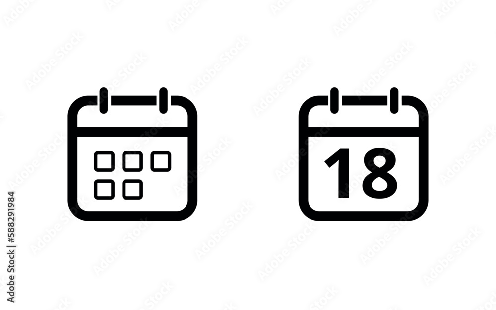 Hollow out calendar icons isolated on white background. Calendar icon with specific day. Day 18 marked on the calendar. Hollow out calendar icons isolated on white background. Calendar icon with specific day. Day 18 marked on the calendar.