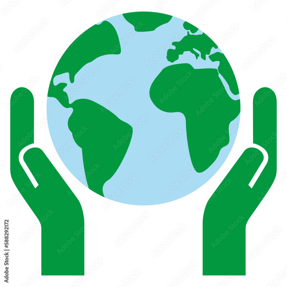 Logo Earth Day. Icono mapa de la tierra con silueta de manos Logo Earth Day. Icono mapa de la tierra con silueta de manos