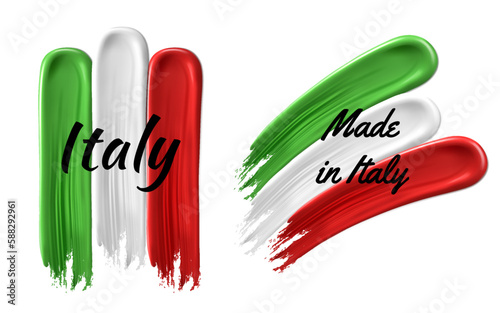 set of Italy flag made from paint strokes.Vector logos on white background , Made in Italy