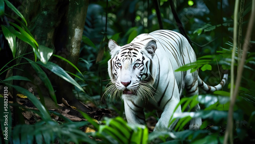 White tiger in the jungle, 4k, wallpaper - majestic tiger, generative ai