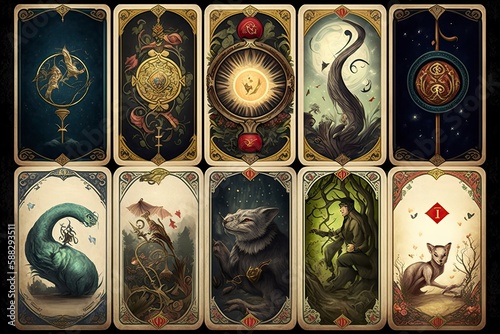 Set of tarot cards. Divination and fortune telling. Generative ai