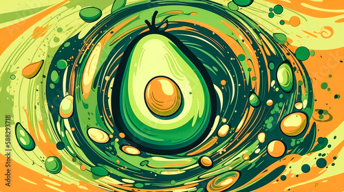 Creative abstract background with avocado, generative AI.